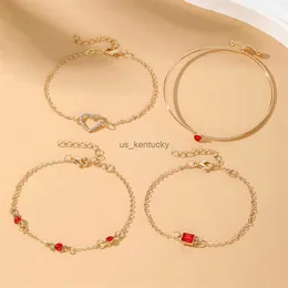 Bangle EN Fashion Red Shiny Charm Geometric Crystal Bracelet For Women Elegant Hollow Heart Chain Bracelet Jewelry Gifts