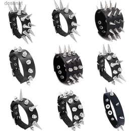 Beaded DIEZI Personality Hip Hop Men Spiked Rock Bracelet Bangle Women Vintage Punk Cosplay Black PU Leather Wrap Bracelet New JewelryL24213