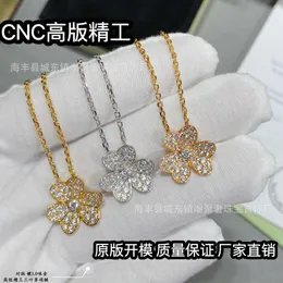 V Necklace V Gold Gaoding Clover Necklace Full Diamond CNC Precision Edition Silver Plated 18K Thick Gold Petal Pendant Factory Fanjia