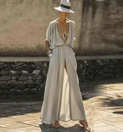 TEELYNN sexy profondo scollo a V bikini diviso copricostume maxi abiti da donna boho beach abiti estivi larghi casual abito lungo taglie forti 21043482749