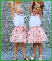 2016 Princess Girls Party Dresses Child Baby Girls Polka dot sequined Bow Print Sundress Children Clothing Set Top Vestidos 6967631