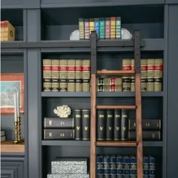 6ft-16ft estilo rústico preto aço deslizante biblioteca escritório escada conjunto de pista de rolo kit sem ladder2927