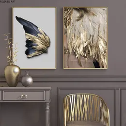 Nordic Golden and Black Wing Wall Art Canvas målningar Abstrakt lämnar väggkonsttryck och affischer för vardagsrumshemdekor221L