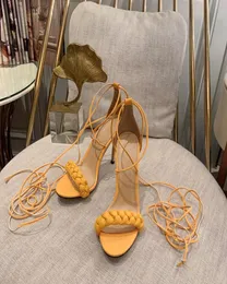 Nyaste stil handknäppt kvinnor hög klack sandaler hög kvalitet riktiga läder klänning skor mode laceup stilettos dagliga party1916078