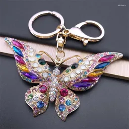 Keychains Colorful Rhinestone Butterfly Key Chain Pendant Gold Color Metal Animal Insect Keyring For Women Girl Jewelry Gift Llaveros