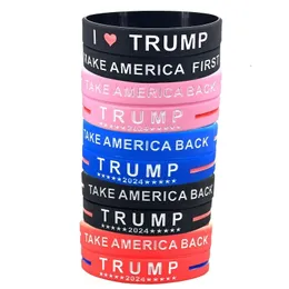 Стандартные браслеты Trump Keep America Great for President 2024 Силиконовые вдохновляющие мотивационные браслеты для девочек и мальчиков Американский Дональд Голосование Звездные полосатые браслеты