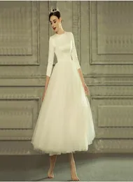 Vintage 50er-Jahre-Tutu-Hochzeitskleid mit 34 Ärmeln, ausgefallener Tüll, Tee-Länge, kurze Brautkleider, Vestido de Noiva, Anpassen in Übergröße 20203000218