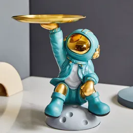 장식용 물체 인형 인형 금속 트레이 수지 수지 홈 아트 스페이스 맨 조각 사무실 데스크탑 장식품을 가진 창의적인 우주 비행사 22306c