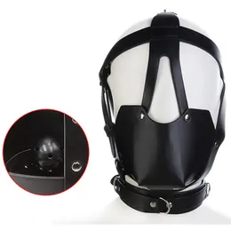 PU Leather Head Harness with Mouth Ball Gag Fetish Salve BDSM Oral Muzzle Restraints Face Mask Hood Bondage Headgear for Couples 240227