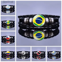 Beaded South America Country Flag Leather Bracelet Brazil Argentina Chile Colombia Flag Braided Bracelet Soccer Lover GiftL24213