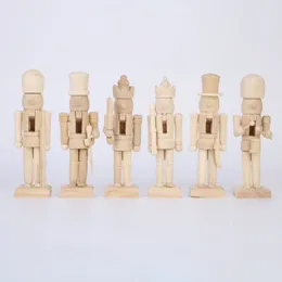 6 pezzi di legno schiaccianoci bambola decorazione fai da te vernice vuota giocattolo di legno non verniciato bambola per bambini fai da te soldato figurine ornamenti da tavolo C0302P