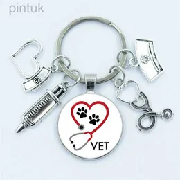 Keychains Lanyards I Love Veterinary Medicine Nurse Keychain Animal Doctor Keyring Glase Cabochon 펜던트 남성 및 여성 패션 매력 보석 LDD240312