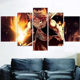 5 pezzi / set senza cornice Fairy Tail Natsu Fire Dragon Slayers Stampa HD su tela Wall Art Painting For Living Room Decor284o