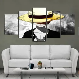Estilo moderno pintura em tela cartaz de parede anime personagem de uma peça macaco luffy com um chapéu dourado para quartos de casa decoração324e