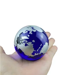 Crystal Blue Marbles Globe Globe Mapa Świata Kwarc Kryształy sfera Terrarium Biurka Ozdoby morskie wystrój domu269i