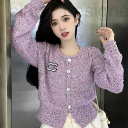 Women's Sweaters designer 23 Early Autumn New Style Taro Purple Colorful Mixed Thread Round Neck Cardigan Fashion and Temperament Top for Women 835N