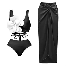 Swim wear 2024 novo 3d flor bikini conjunto com capa de luxo maiô para mulheres sexy alta condição maiô monokini desejo corpo maiô esportes aquáticos 240311