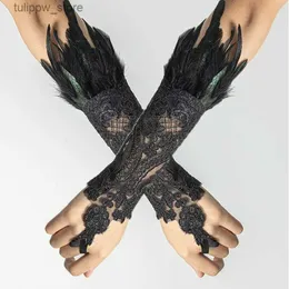 Protective Sleeves Gothic Feather Wrist Cuffs Detachable Furry Bracelets Victorian Accessories Rave Party Stage Showgirl Pole Dance Sleeve Clubwear L240312