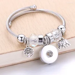 Charm Bracelets Trendy Elastic Metal Beading Snap Bracelet Button Bangles Fit 18MM Jewelry Solid Color Beads Making