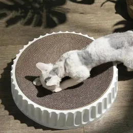 Round Cat Scratcher Pad Grinding Claws Cardboard Corrugated Paper Cats Scratching Board Kitten Scrapers Pet Furniture Supplies 240227