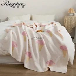 Comforters sets REGINA Kawaii Ice Cream Jacquard Blanket Soft Cozy Fluffy Downy Furry Fur Microfiber Knitted Throw Blanket For Sofa Bed Armchair YQ240313