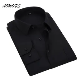 Aowofs Sosyal Gömlek Siyah Erkek Elbise Gömlek Uzun Kollu Ofis İşi ​​Gömlekleri Büyük Boyut Erkek Giyim 8xl 5xl 7xl 6xl Özel Düğün1583027
