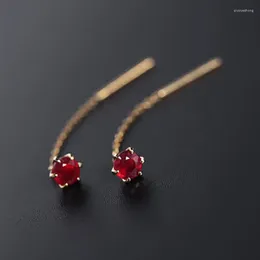 Brincos pendurados originais mini exclusivos seis garras incrustadas rubi boutique estilo chinês retrô charme senhoras marca joias de prata