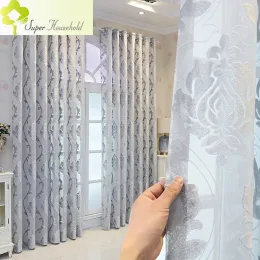 Cortinas europeias cinza jacquard vazadas de tule para sala de estar quarto janela elegante cozinha decoração de casa sp7 #78