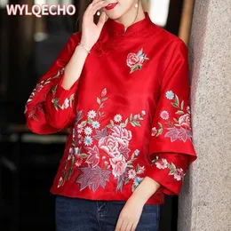 Roupas étnicas Estilo Outono Tang Terno Casaco Vintage Harajuku Bordado Chinês Tops Mulheres Grande Tamanho Blusa Elegante Camisa Feminina Solta