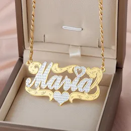 Anpassat halsbandsnamn Dual Tone Name Pendant With Heart Shaped Personlig 18K guldpläterad namn Pendant Lämplig för kvinnors födelsedagspresenter 240313