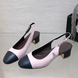 من جلد الغنم النسائي الكعب المكتنز الصنادل slingbacks dree shole slip on slides classic round toe buges ladies wedder wedder Shoe Black Pink Yellow Shoes