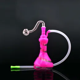 가장 저렴한 흡연 수도관 미니 오일 버너 봉은 두꺼운 버블 러 리사 클러 Dab Rig Bong과 실리콘 튜브 및 10mm 수컷 유리 오일 버너 ZZ