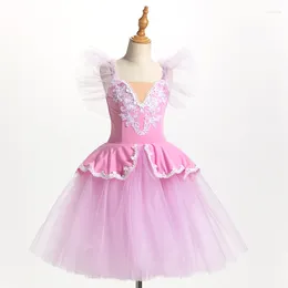 Scenkläder rosa ballerina klänning flickor balett kjol lång dans för barn kvinnliga prestanda kostymer sling magkläder