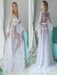 Casual Dresses Women Lace Perspective Kimono Robe Dressing Gown Night Dress Sexy See Through Bathrobe Cover Up Long Maxi Nightdres8820759