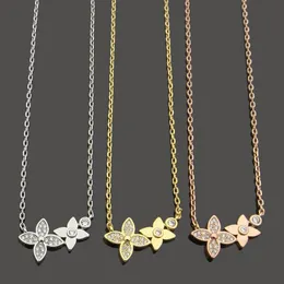 classic brand designer womens diamond necklace with four leaf flower pendant charm necklace 18k gold stainless steel jewelry