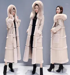 Winter Faux Leather Coat 2019 New Wooded Parked Parked Fule Faux Beige Fur Coat Xlong Jacket Sway Wool Wool Sheep Leather Overcoat16518293