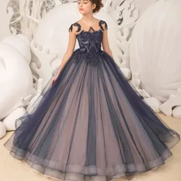 Elegant Black Flower Girl Dresses Puffy Lace Ball Gown Tulle Sleeveless For Weddings First Holy Communion Pageant 240309