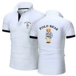 Mens Polo Shirt Luxury Golf Polo Bear Printed Standing Neck Polo Shirt Slim Fit Breathable Brand Short Sleeve Top Business Suit 240313