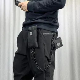 Midjeväskor 2024 Punk Hip Hop Trousers Chain Bag Män Kvinnor Techwear Style Street Casual Mini Crossbody Mobiltelefonmynt Fanny Pack