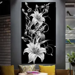 Stitch Black White Lily Flowers DIY 5D Diamentowe zestawy krzyżowe Diamond Haft Haft Still Life Plant 3D Large Art S346