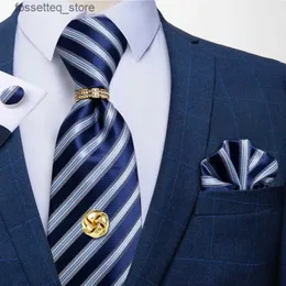 ترابط الرقبة 8cm Men Silk Necktie Blue White Striped Business Tie Set Clufflinks Tie Tack مع سلسلة هدية للرجال Dibangu L240313