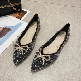 Spring Autumn Women Boat Shoes Fashion Point Toe Flats Single Shoes Slip On Womens Flat Bow-Knot Wedding Shoes Loafers 240401