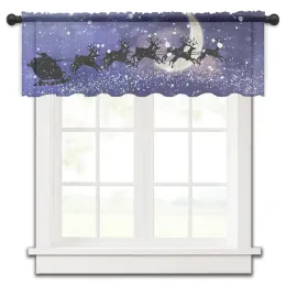 Cortinas cena noturna de natal papai noel rena pequena janela cortina tule pura cortina curta sala estar decoração casa voile