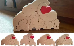 Miniature Decorazione da tavolo in legno fai-da-te Simpatico orso Tema familiare Arte Puzzle Scrivania Scultura Centrotavola Tavolo Regalo ricordo per la famiglia