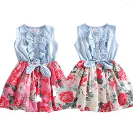Flickaklänningar 2024 Baby Costume Children Daily Casual Clothes Girl Floral Summer Frock Kids Over Kne Outfit ärmlös klänning 1-10 år
