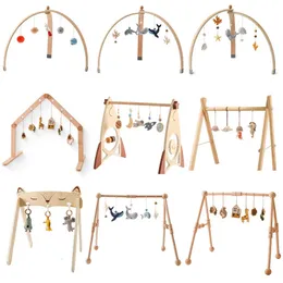 1set Baby Wooden Play Gym Mobile Hanging Sensory Toys Rocket Rattle Activity Foldable Frame Room Decorations Toy 240226