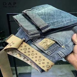Mäns jeans designer avancerade jeans för män trendiga Instagram broderade tryck elastiska smala fit casual långa byxor med små fötter 17be 173x