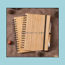 Notepads Spiral Notebook Wood Bamboo Er With Pen Student Environmental Notepads Wholesale School Supplies Drop Delivery Office School Otkj3