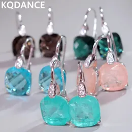 KQDANCE S925 Gümüş 12mm Lab Smoky Quartz Paraiba Tourmaline Morganite Zümrüt Taş Kristal Küpeler Kadınlar İçin 2402229