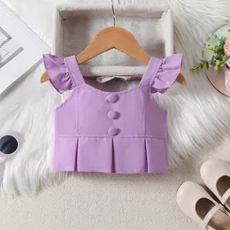 Conjuntos de roupas para bebês meninas roupas de verão sem mangas botão plissado top crop com cinto mini saia conjunto